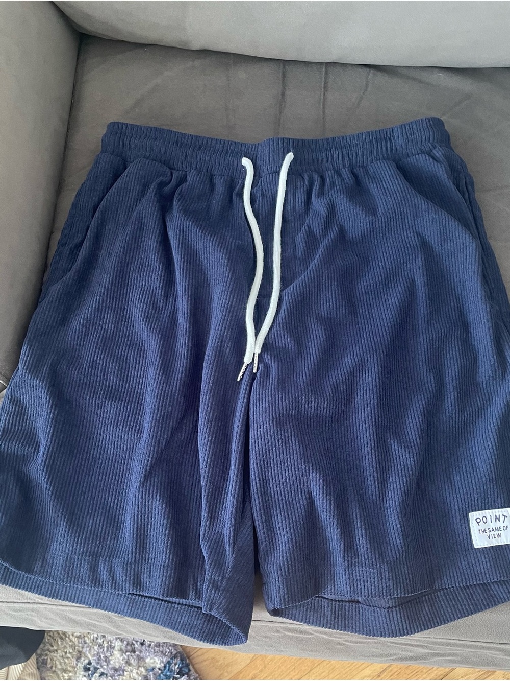 Men's Navy Ribbed Drawstring Shorts